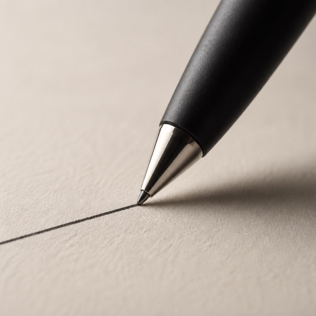 A ballpoint, black ink, drawing a single line.